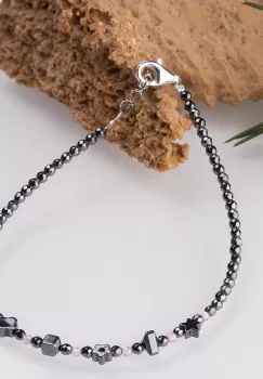 Bratara argint subtire din hematit argintiu inchis si cubic zirconia roz deschis 1.5 mm imagine