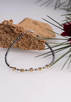 Bratara argint subtire din hematit argintiu inchis si hematit auriu 1.5 mm imagine