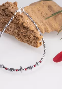 Bratara argint subtire din hematit argintiu si cubic zirconia grena imagine