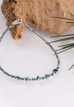 Bratara argint subtire din hematit argintiu si cubic zirconia verde imagine