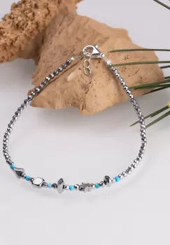 Bratara argint subtire din hematit argintiu si turcoaz 1.5mm imagine
