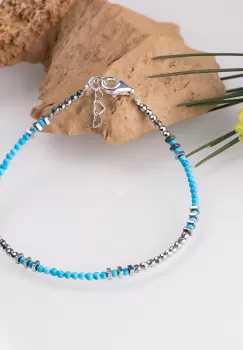 Bratara argint subtire din hematit argintiu si turcoaz 1.5mm imagine