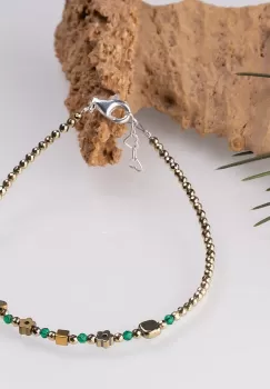 Bratara argint subtire din hematit auriu si cubic zirconia verde imagine