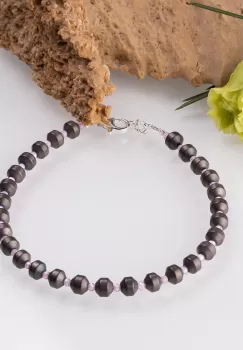 Bratara argint subtire din hematit mat si cubic zirconia roz deschis 1.5 mm imagine