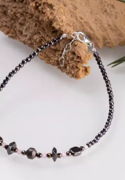 Bratara argint subtire din hematit si cubic zirconia roz deschis 1.5 mm imagine