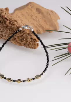 Bratara argint subtire negru-auriu din cubic zirconia si hematit imagine