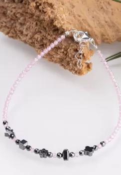 Bratara argint subtire roz deschis din cubic zirconia si hematit imagine