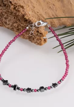 Bratara argint subtire roz trandafiriu din cubic zirconia si hematit imagine