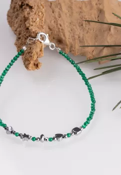 Bratara argint subtire verde-auriu din cubic zirconia si hematit imagine