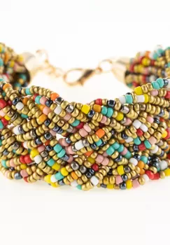 Bratara cu 4 siruri impletite din margelute multicolore si aurii imagine