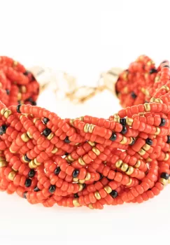 Bratara cu 4 siruri impletite din margelute rosii, negre si aurii imagine