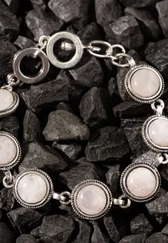 Bratara cu 7 elemente rotunde din piatra naturala de cuart roz imagine