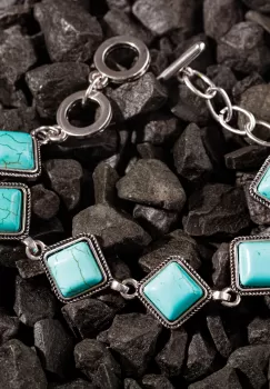 Bratara cu elemente rombice din piatra naturala de howlit turcoaz imagine