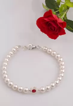 Bratara cu perle sintetice si floare din argint imagine