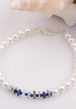 Bratara cu perle sintetice si placute pietre semipretioase diverse imagine