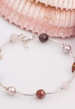 Bratara cu tuburi, agate si floricica din argint imagine