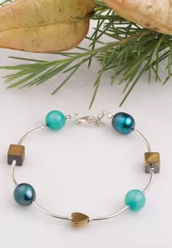 Bratara cu tuburi, amazonit si inimioara din hematit imagine