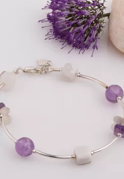Bratara cu tuburi, flori din argint si ametist imagine