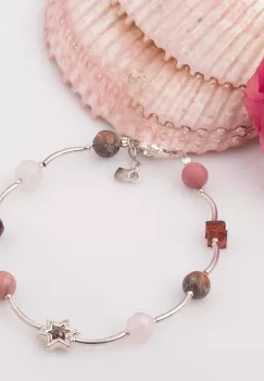 Bratara cu tuburi, granate si floricica din argint imagine