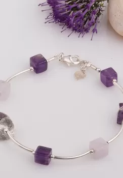 Bratara cu tuburi, inimi din argint si ametist imagine