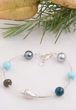 Bratara cu tuburi, labradorit si inima din argint imagine