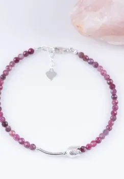 Bratara din turmalina rosie de 3 mm cu lalea miniaturala din argint 925. imagine