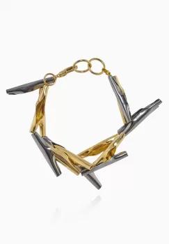 Bratara dubla Moat cu piese liniare si neregulate, din alama placata cu aur de 24k si gun metal imagine
