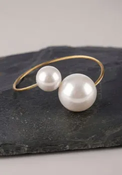 Bratara elastica din otel inoxidabil auriu cu terminatie perle imagine