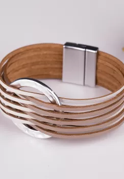 Bratara magnetica multisir alb-bej cu cerc metalic imagine