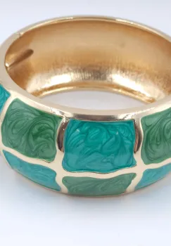 Bratara metalica aurie cu elemente emailate verzi si turcoaz imagine