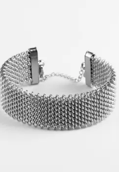 Bratara semirigida 2 cm latime cu model impletitura din otel inoxidabil argintiu imagine