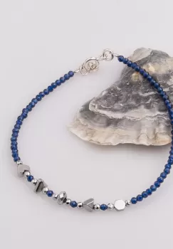 Bratara subtire bleumarin-argintiu din cubic zirconia si hematit imagine