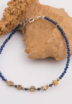 Bratara subtire bleumarin-auriu din cubic zirconia si hematit imagine