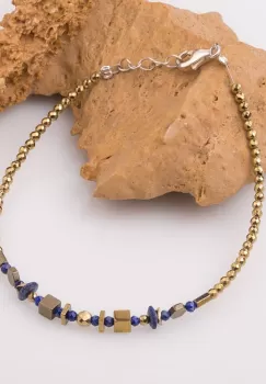 Bratara subtire din hematit auriu si lapis lazuli imagine