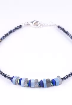 Bratara subtire din spineli cu placute centrale de calcedonie, lapis si labradodorit imagine