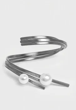 Bratara tripla rigida Buttress cu perla, din alama placata cu gun metal imagine