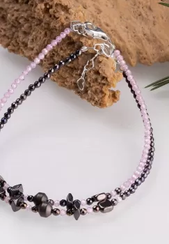 Bratari argint 2 in set din hematit cu tenta de maroniu si cubic zirconia roz deschis 1.5 mm imagine