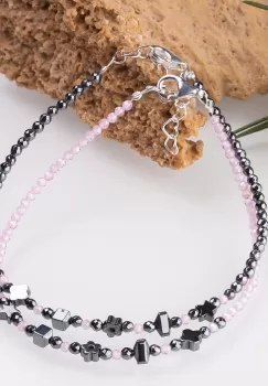 Bratari argint 2 in set din hematit si cubic zirconia roz deschis 1.5 mm imagine