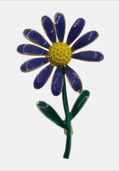 Brosa eleganta floare albastra cu codita verde, din metal cu efect emailat imagine