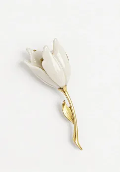 Brosa lalea alba cu codita metalica aurie imagine