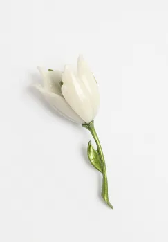 Brosa lalea alba cu codita metalica verde imagine