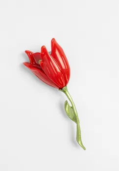 Brosa lalea rosie cu codita metalica verde imagine