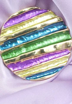 Brosa magnetica aurie, model geometric rotund cu mov, albastru si verde imagine