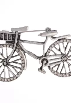 Brosa metalica argintie, bicicleta cu pietricele fatetate albe imagine