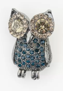 Brosa metalica argintie bufnita cu pietricele bleumarin si ochii mari imagine