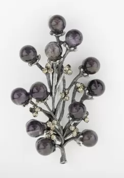 Brosa metalica argintie crenguta cu ametist si pietricele argintii imagine