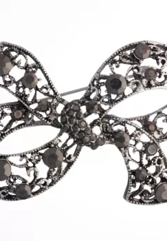 Brosa metalica argintie cu pietricele fatetate argintii mari si mici, funda imagine