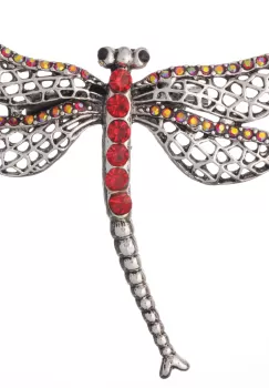 Brosa metalica argintie cu pietricele rosii, libelula cu coada curbata imagine