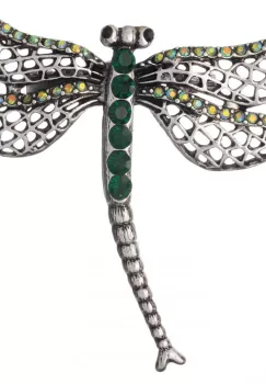 Brosa metalica argintie cu pietricele verzi, libelula cu coada curbata imagine