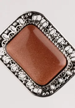 Brosa metalica argintie, dreptunghi cu decoratiune din piatra lunii imagine